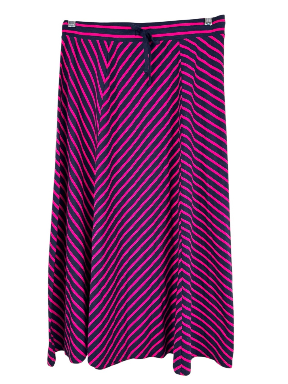 T By Talbots Stripe Navy Pink Maxi Skirt Pull On Cotton Stretch Size Petite M